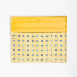 Yellow Leather And Silk Credit Card Holder - 5 Compartments