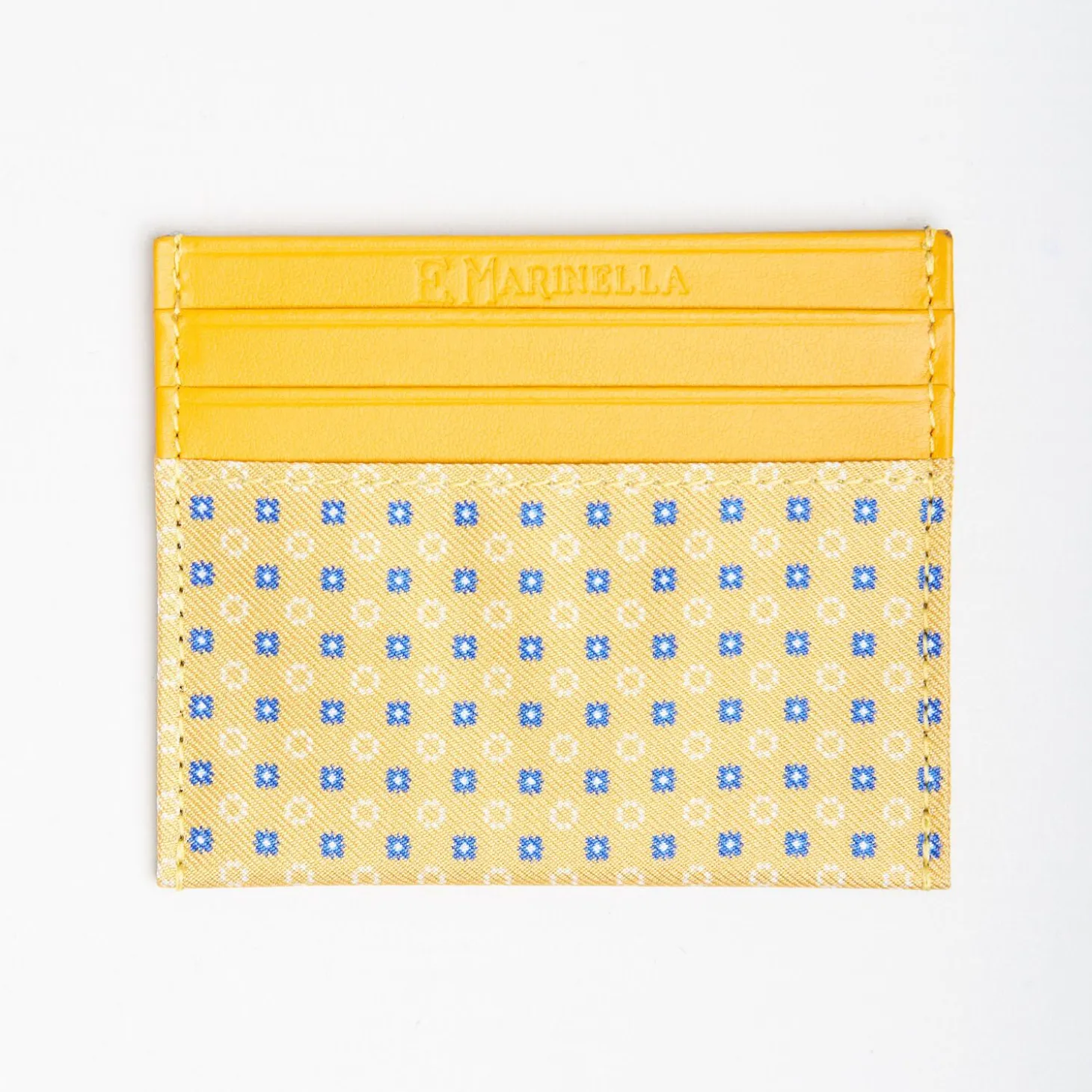 Yellow Leather And Silk Credit Card Holder - 5 Compartments