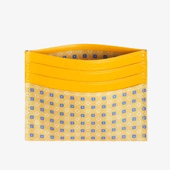 Yellow Leather And Silk Credit Card Holder - 5 Compartments