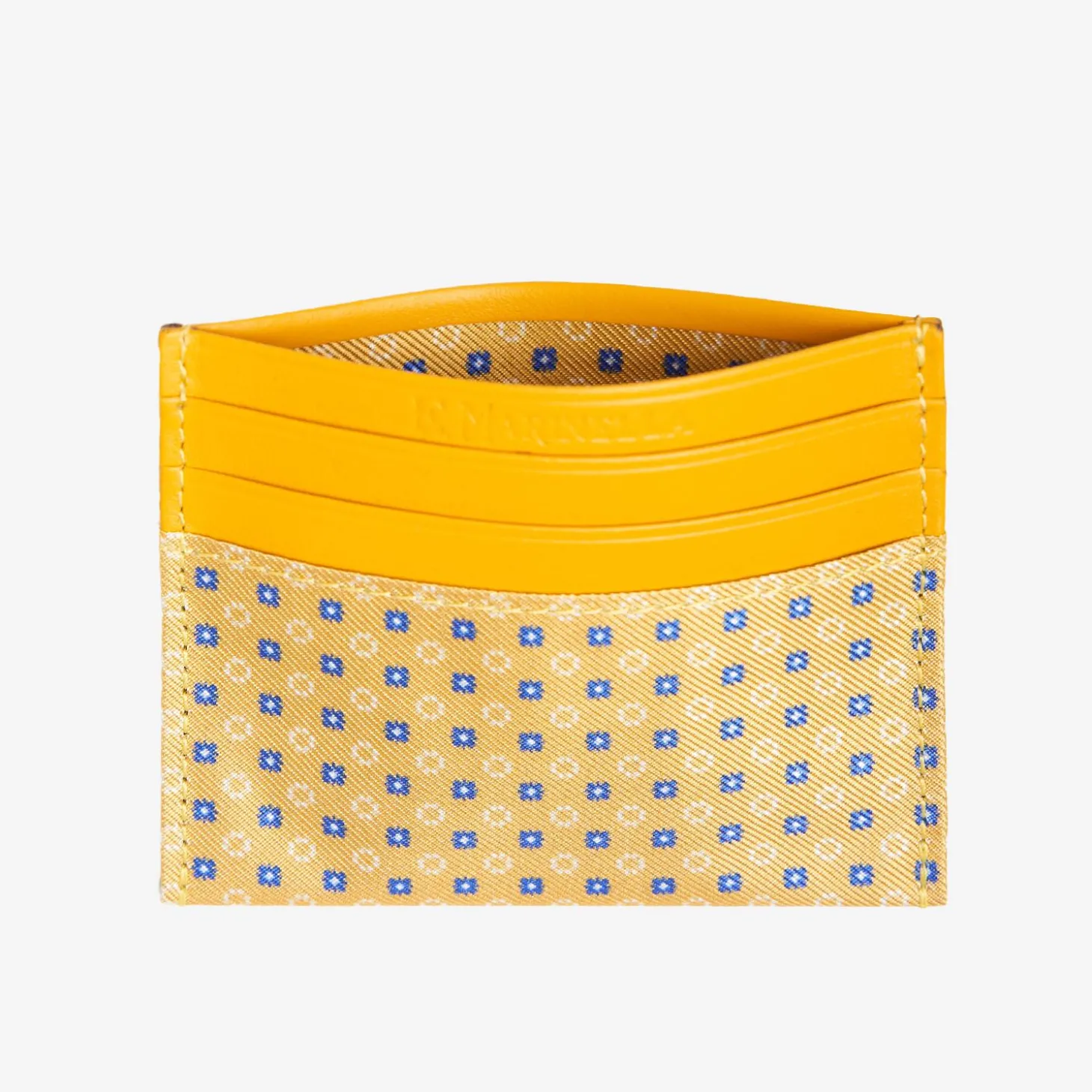 Yellow Leather And Silk Credit Card Holder - 5 Compartments