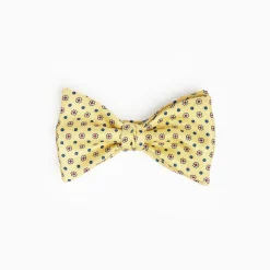Yellow Pre-Knotted Silk Bowtie - Small Flower Pattern