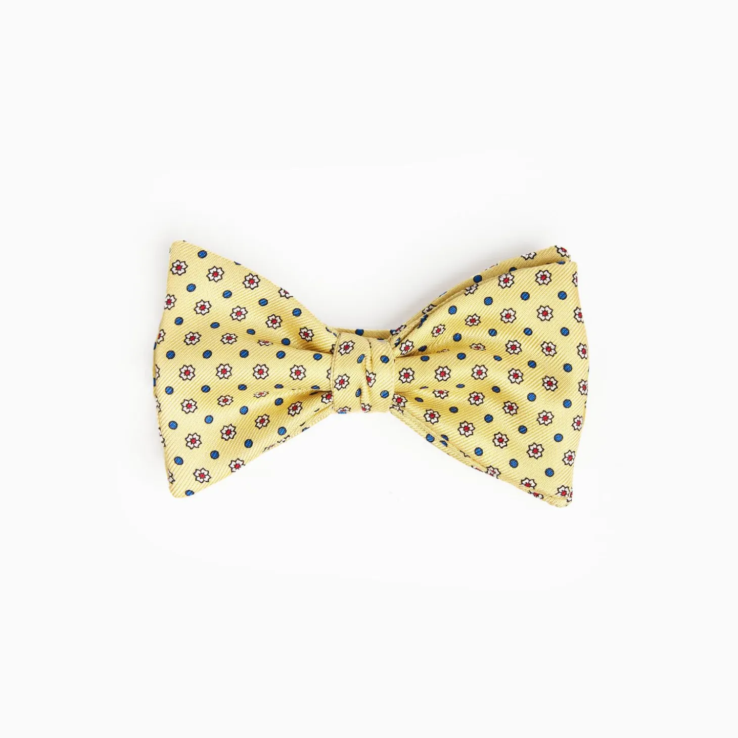 Yellow Pre-Knotted Silk Bowtie - Small Flower Pattern