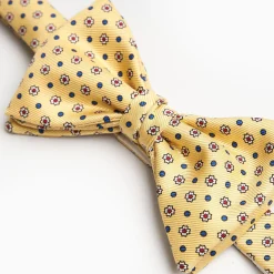Yellow Pre-Knotted Silk Bowtie - Small Flower Pattern