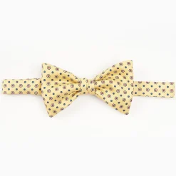 Yellow Pre-Knotted Silk Bowtie - Small Flower Pattern