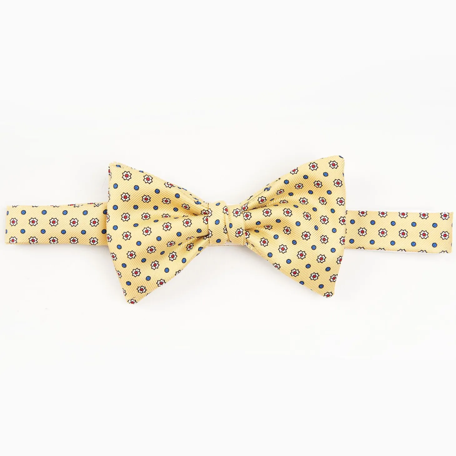 Yellow Pre-Knotted Silk Bowtie - Small Flower Pattern