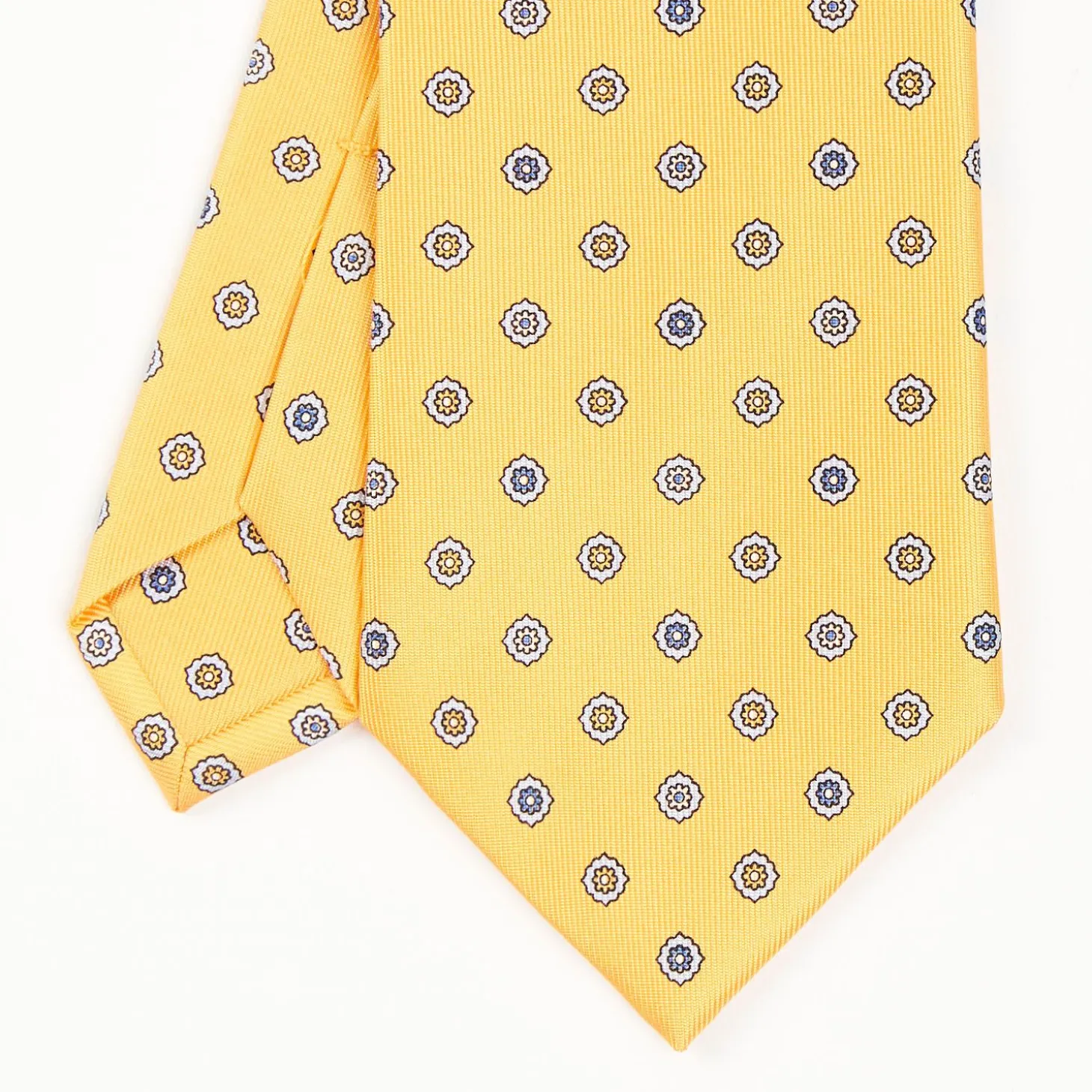 Yellow Sartorial Classic Silk Tie - Large Flower Pattern