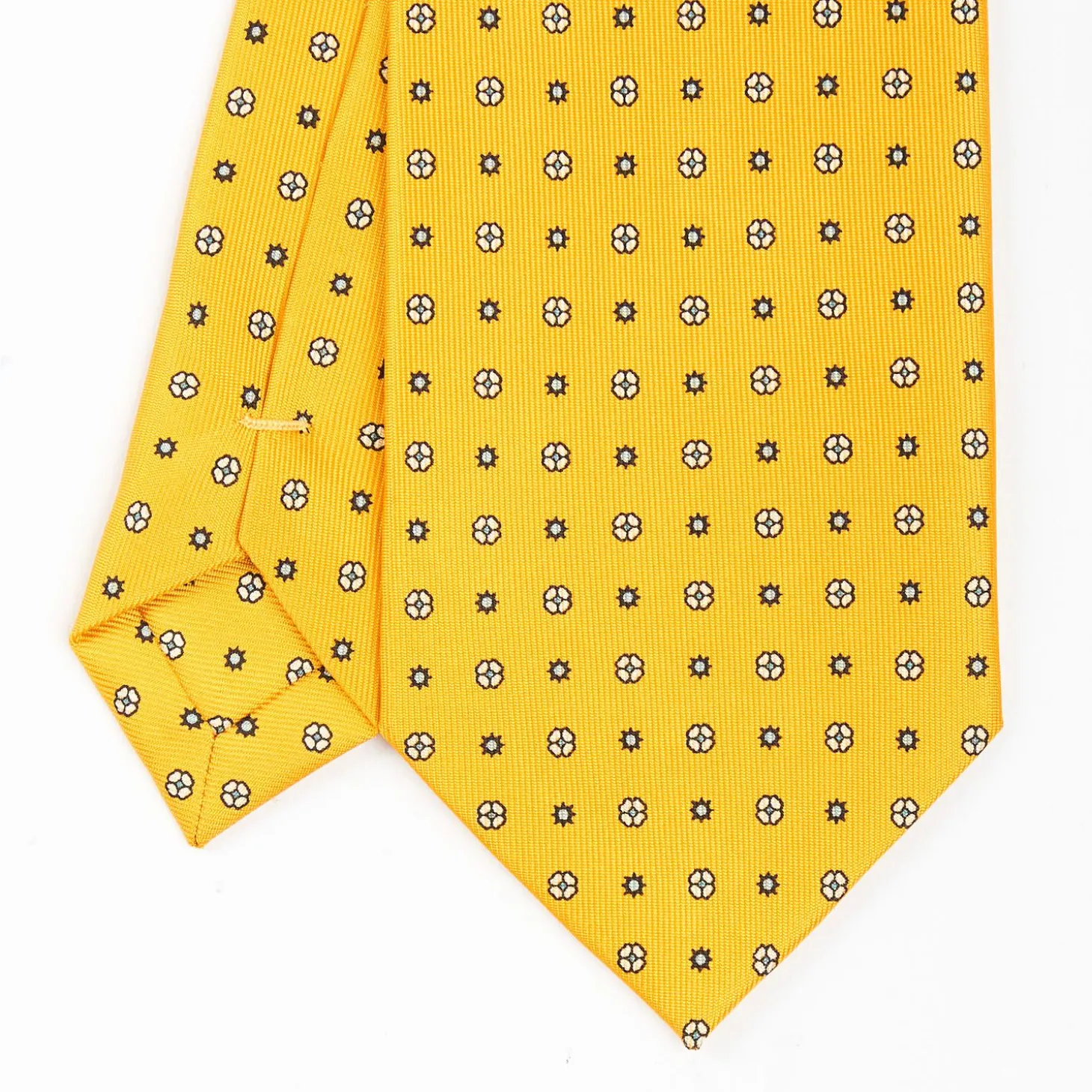 Yellow Sartorial Classic Silk Tie - Small Flower Pattern