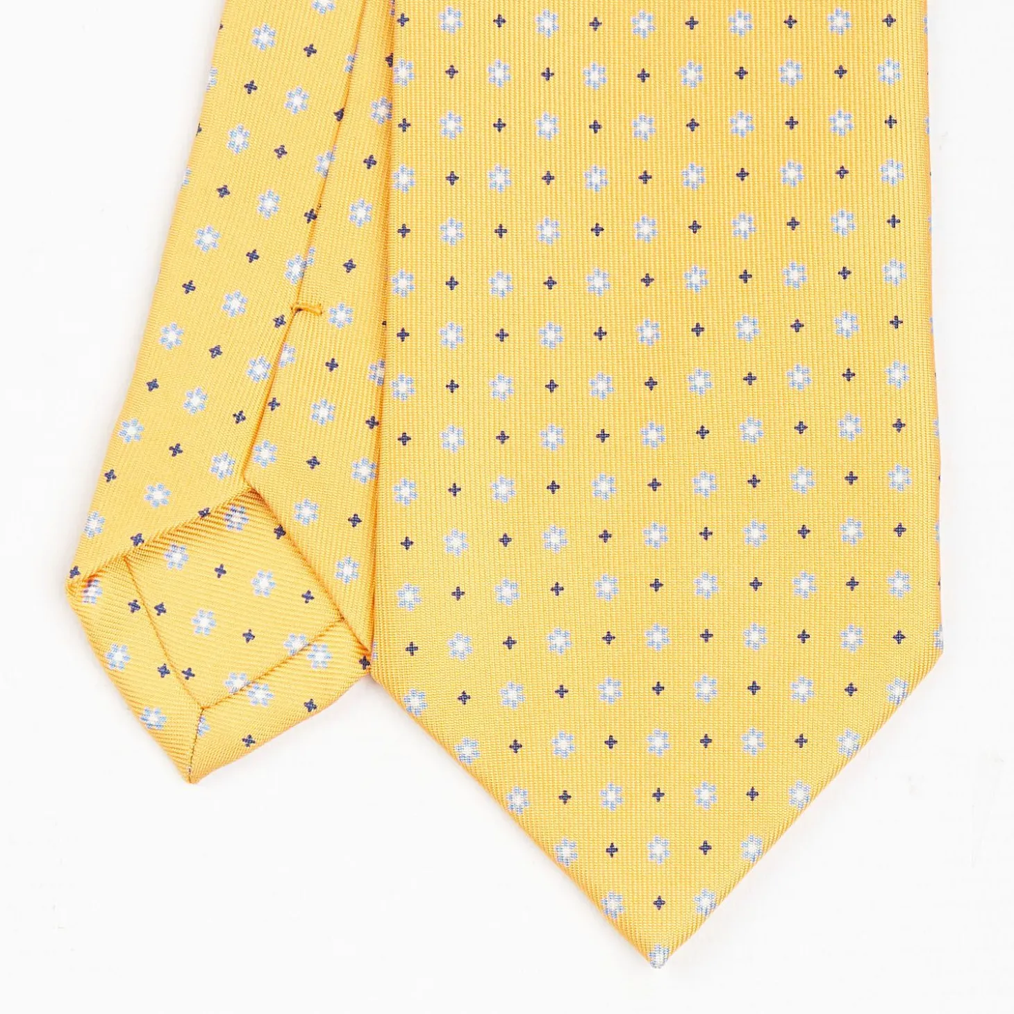 Yellow Sartorial Classic Silk Tie - Small Flower Pattern