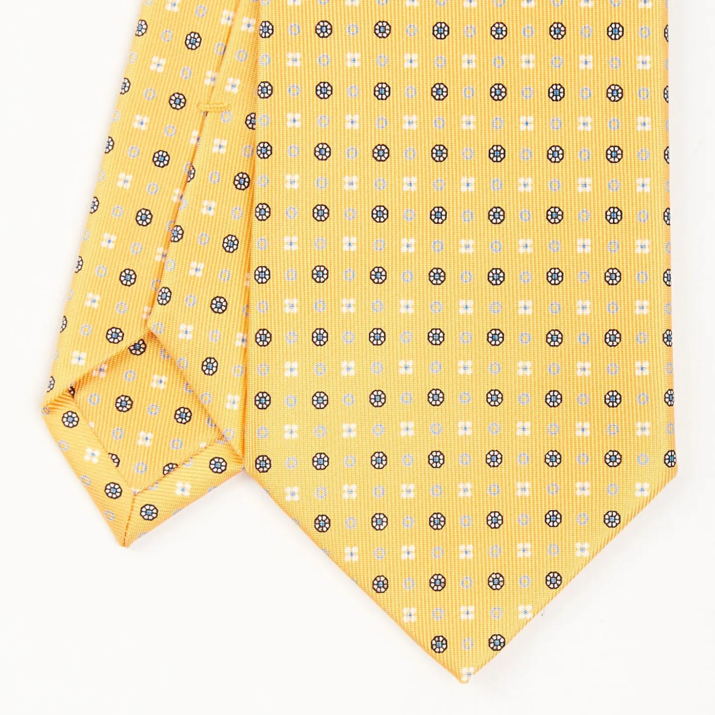 Yellow Sartorial Classic Silk Tie - Small Flower Pattern