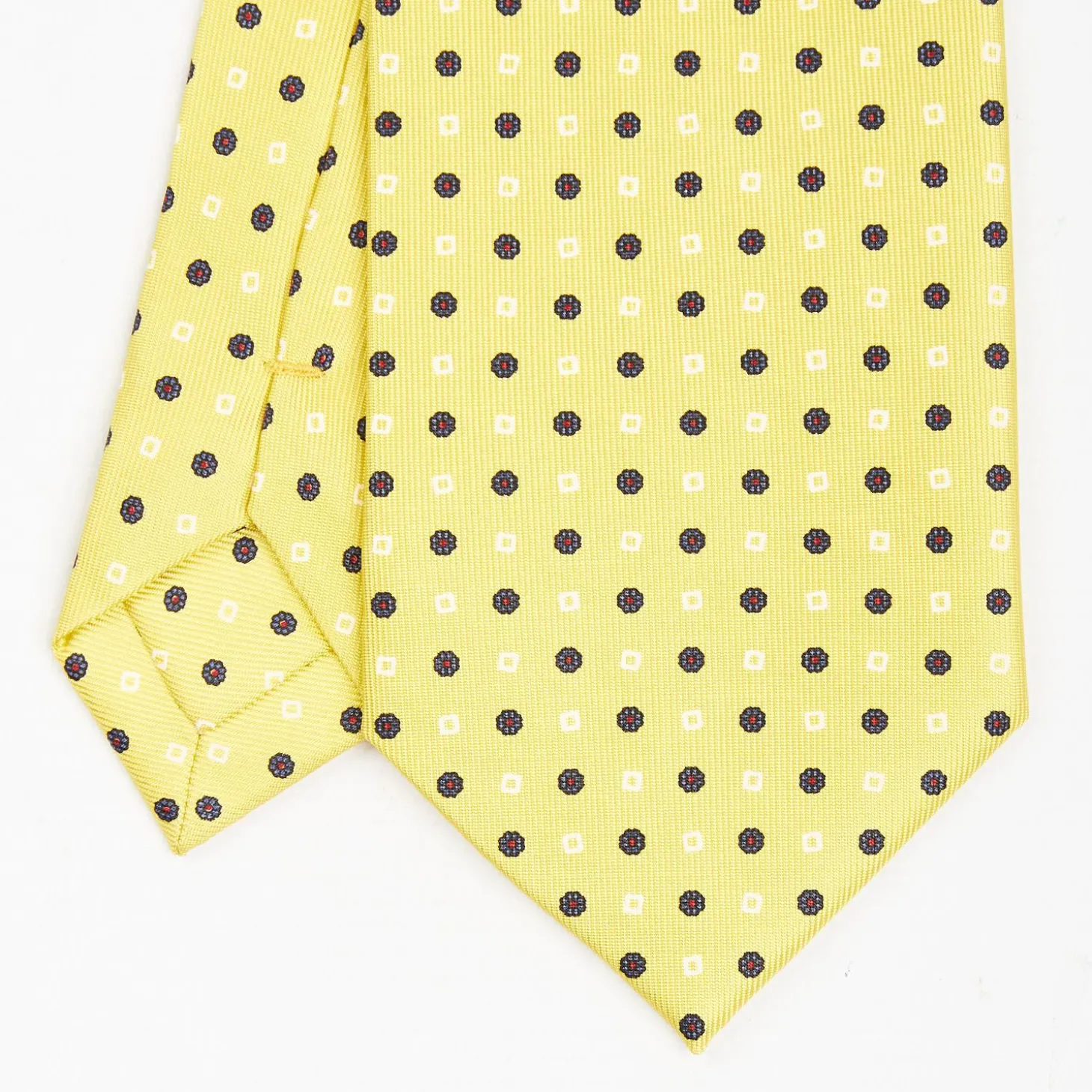 Yellow Sartorial Classic Silk Tie - Small Flower Pattern