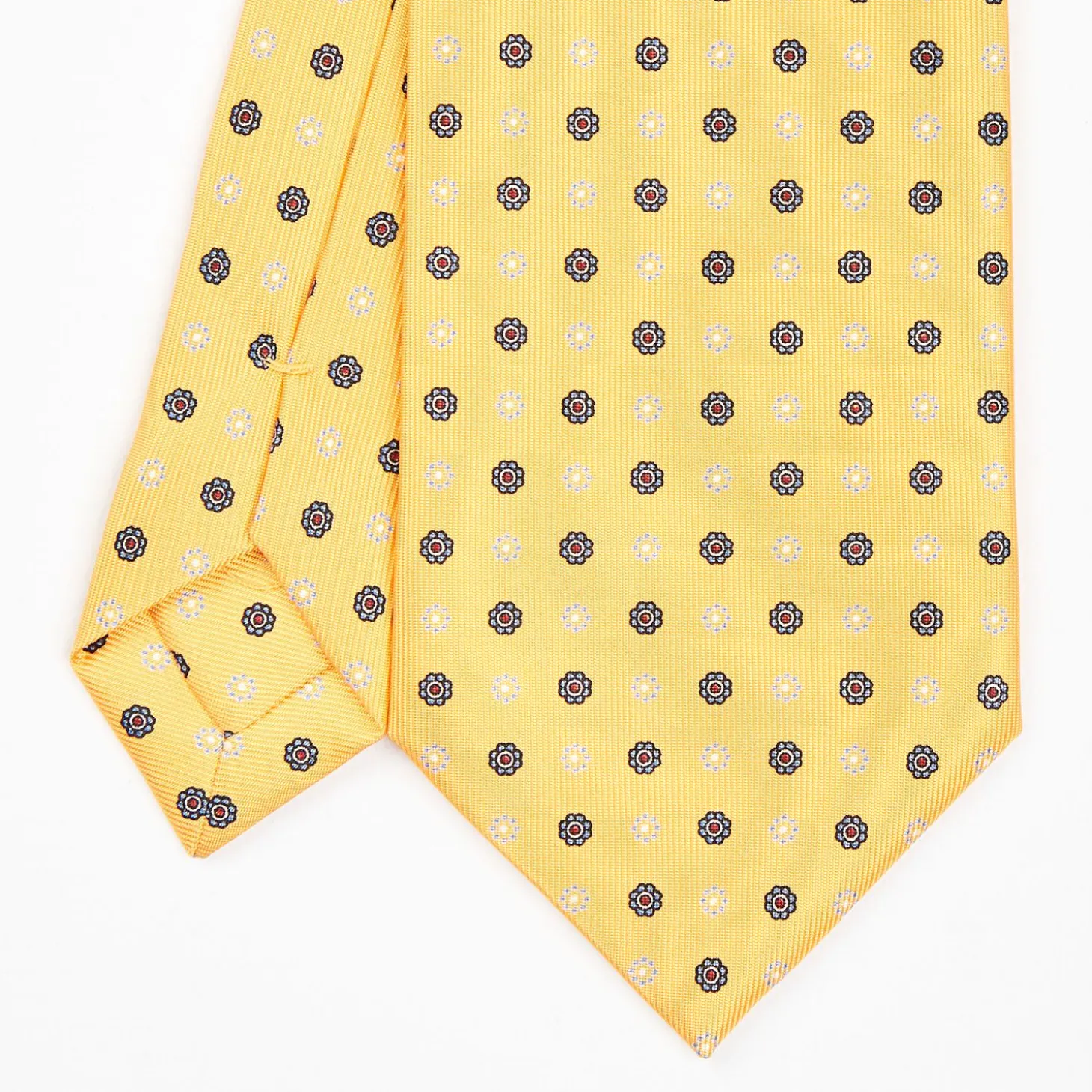 Yellow Sartorial Classic Silk Tie - Small Flower Pattern