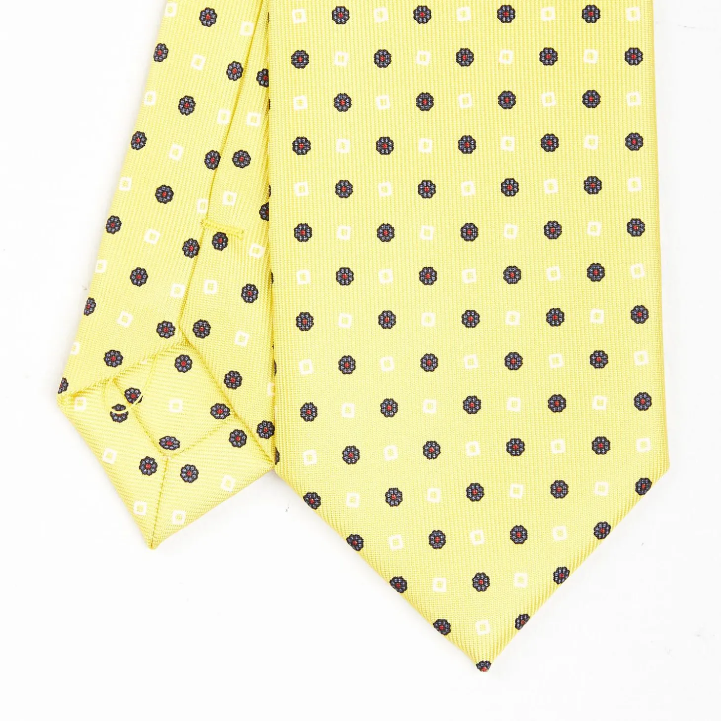 Yellow Sartorial 7 Cm Silk Tie - Small Flower Pattern