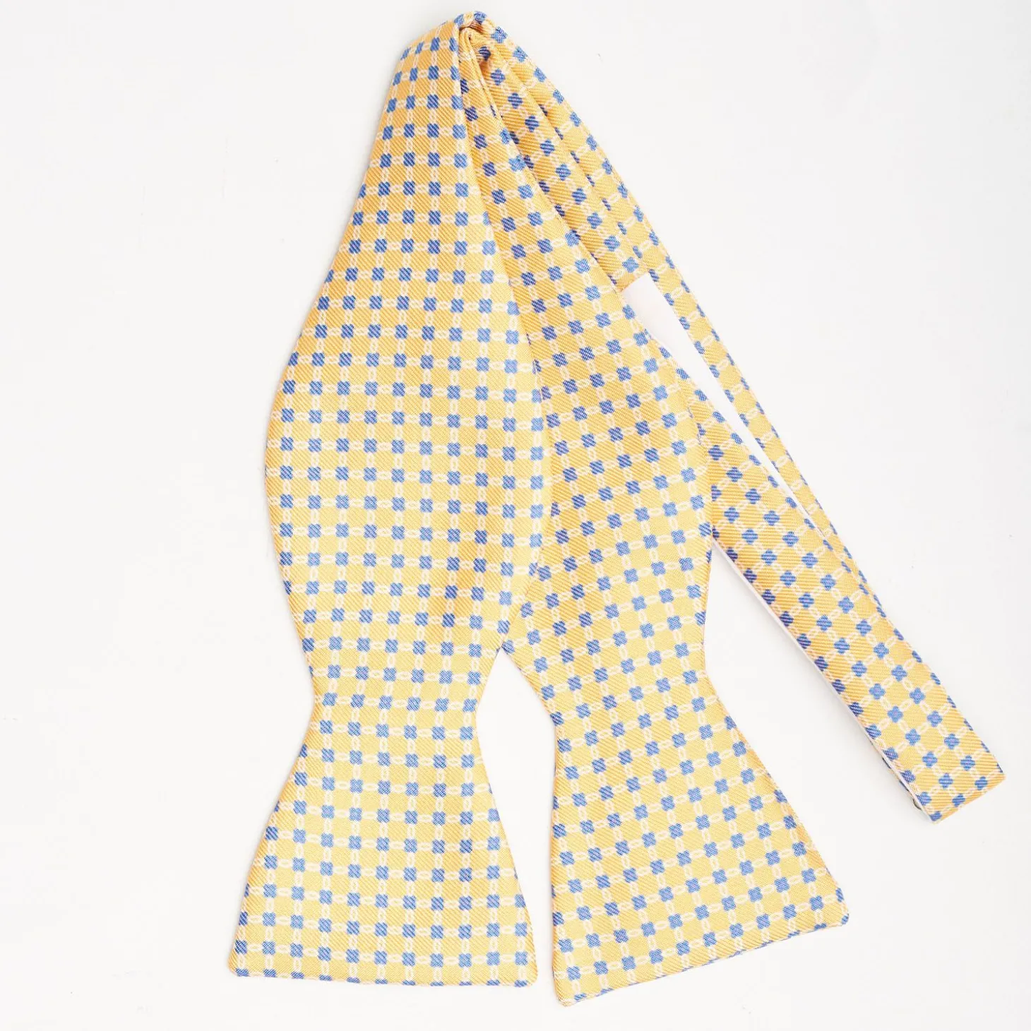 Yellow Silk Bowtie To Self-Tie - Small Flower Pattern