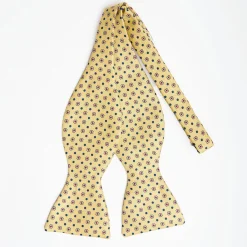 Yellow Silk Bowtie To Self-Tie - Small Flower Pattern