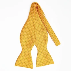 Yellow Silk Bowtie To Self-Tie - Small Flower Pattern