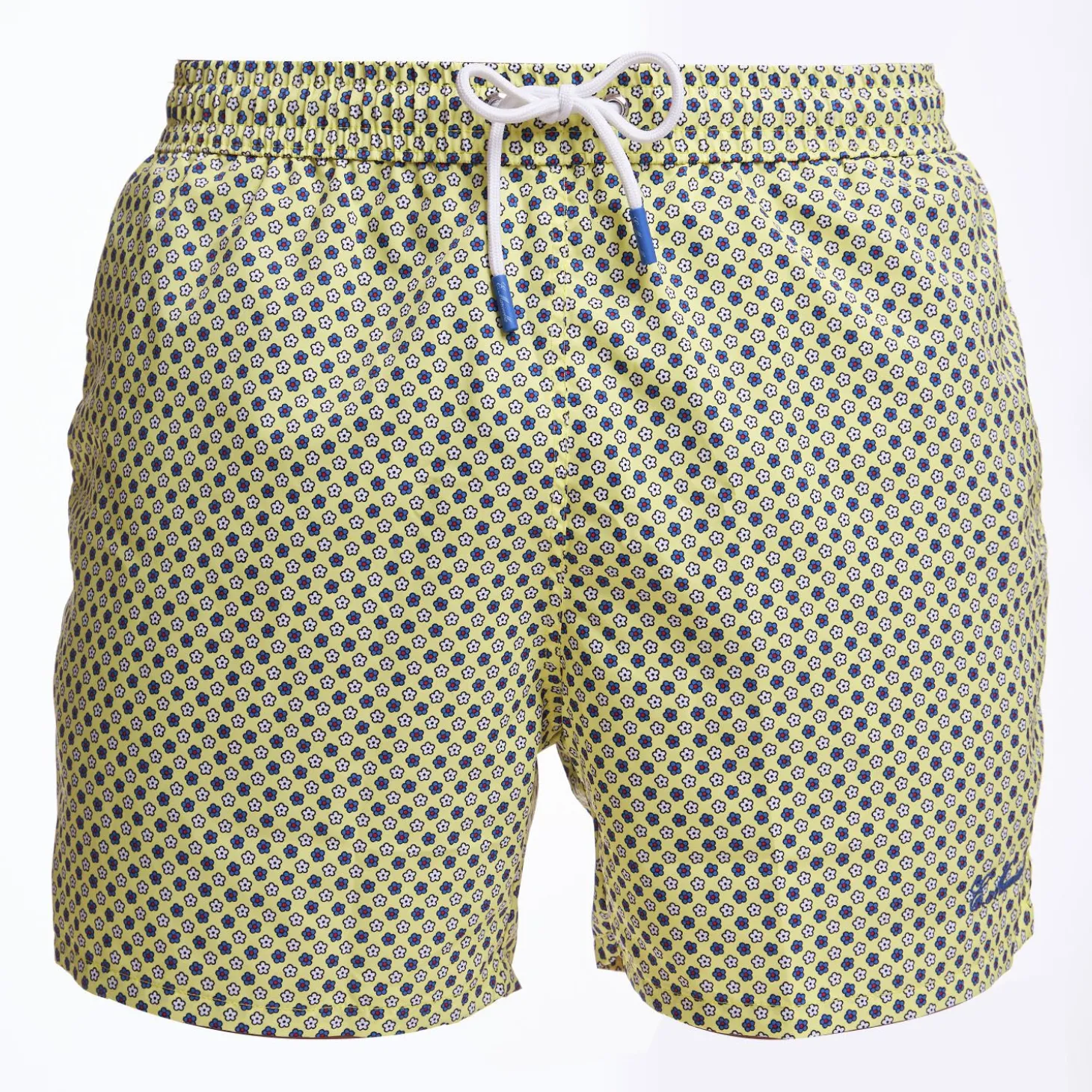 Yellow Swim Short - Small Flower Pattern