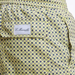 Yellow Swim Short - Small Flower Pattern
