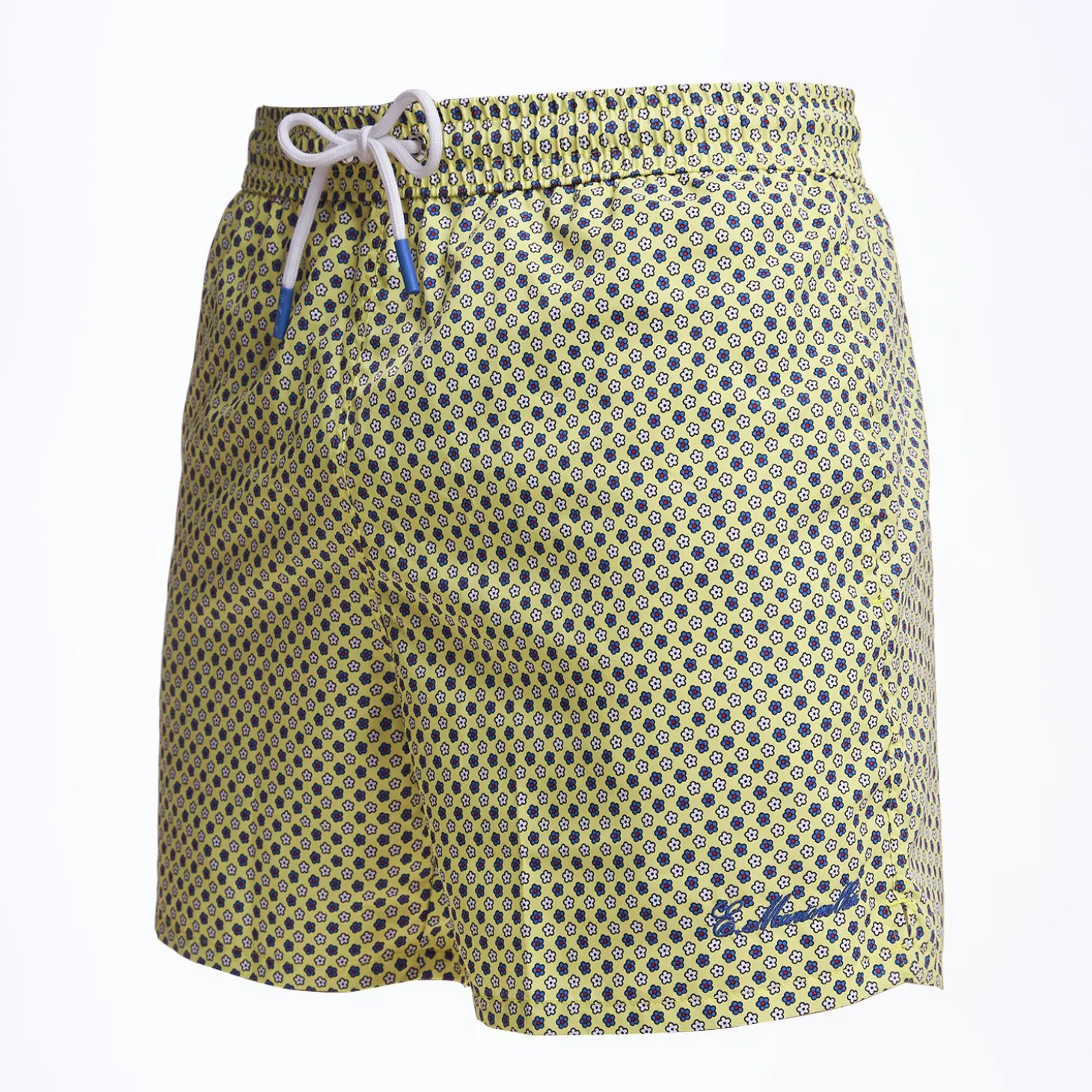Yellow Swim Short - Small Flower Pattern