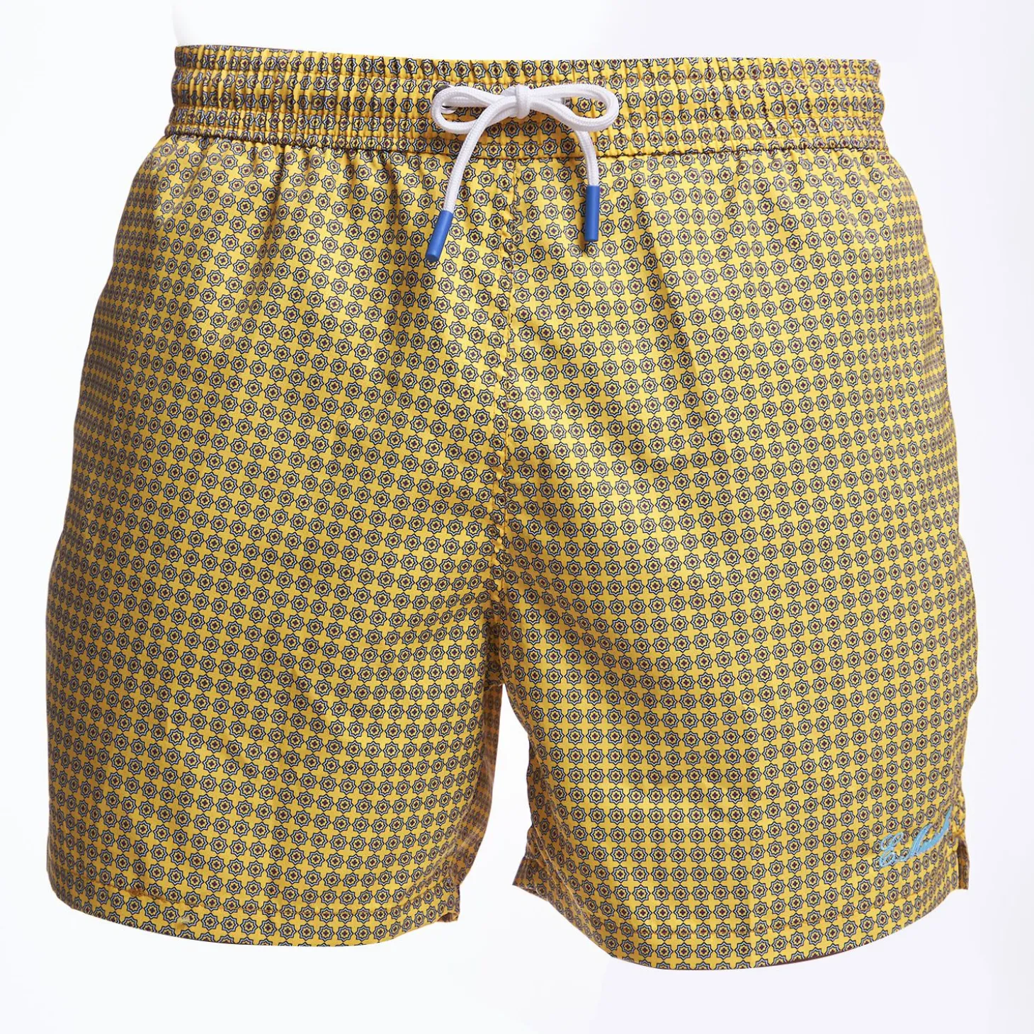 Yellow Swim Short - Small Flower Pattern