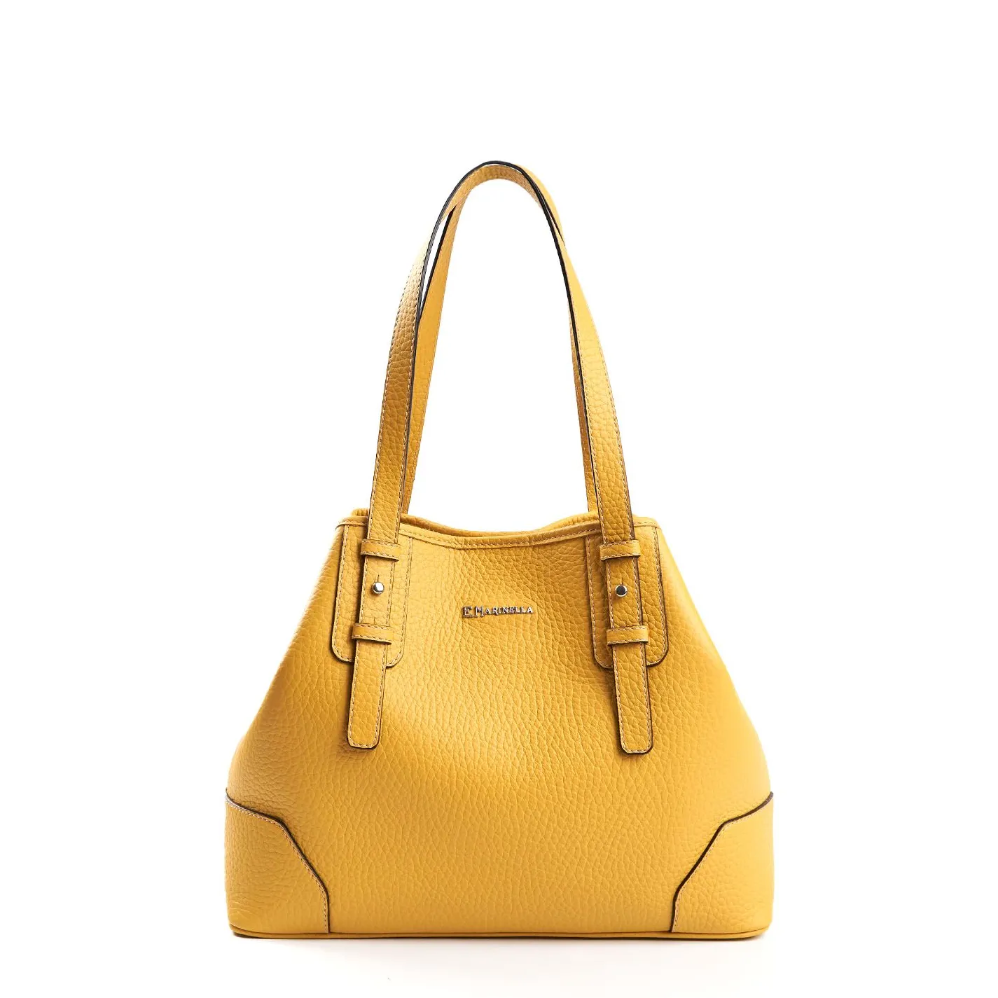 Yellow Textured Leather Midi Tote Bag