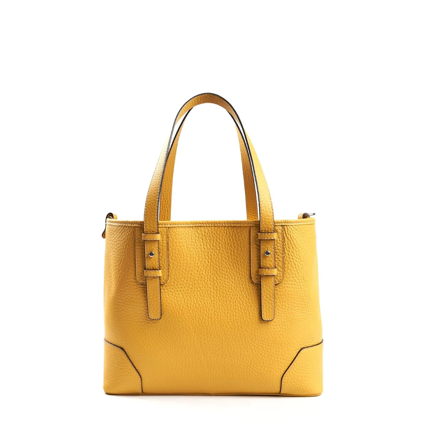 Yellow Textured Leather Midi Tote Bag