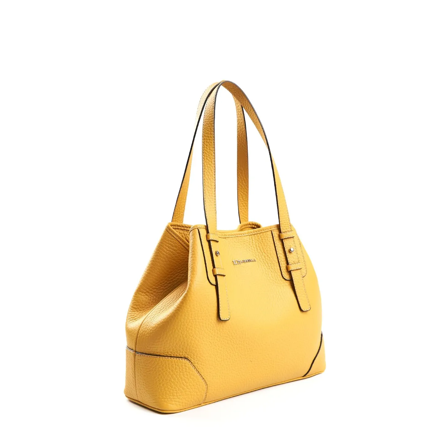Yellow Textured Leather Midi Tote Bag