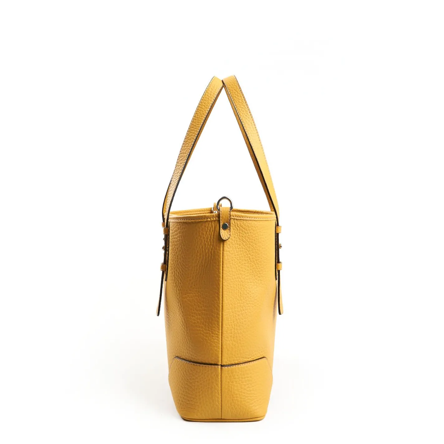 Yellow Textured Leather Midi Tote Bag