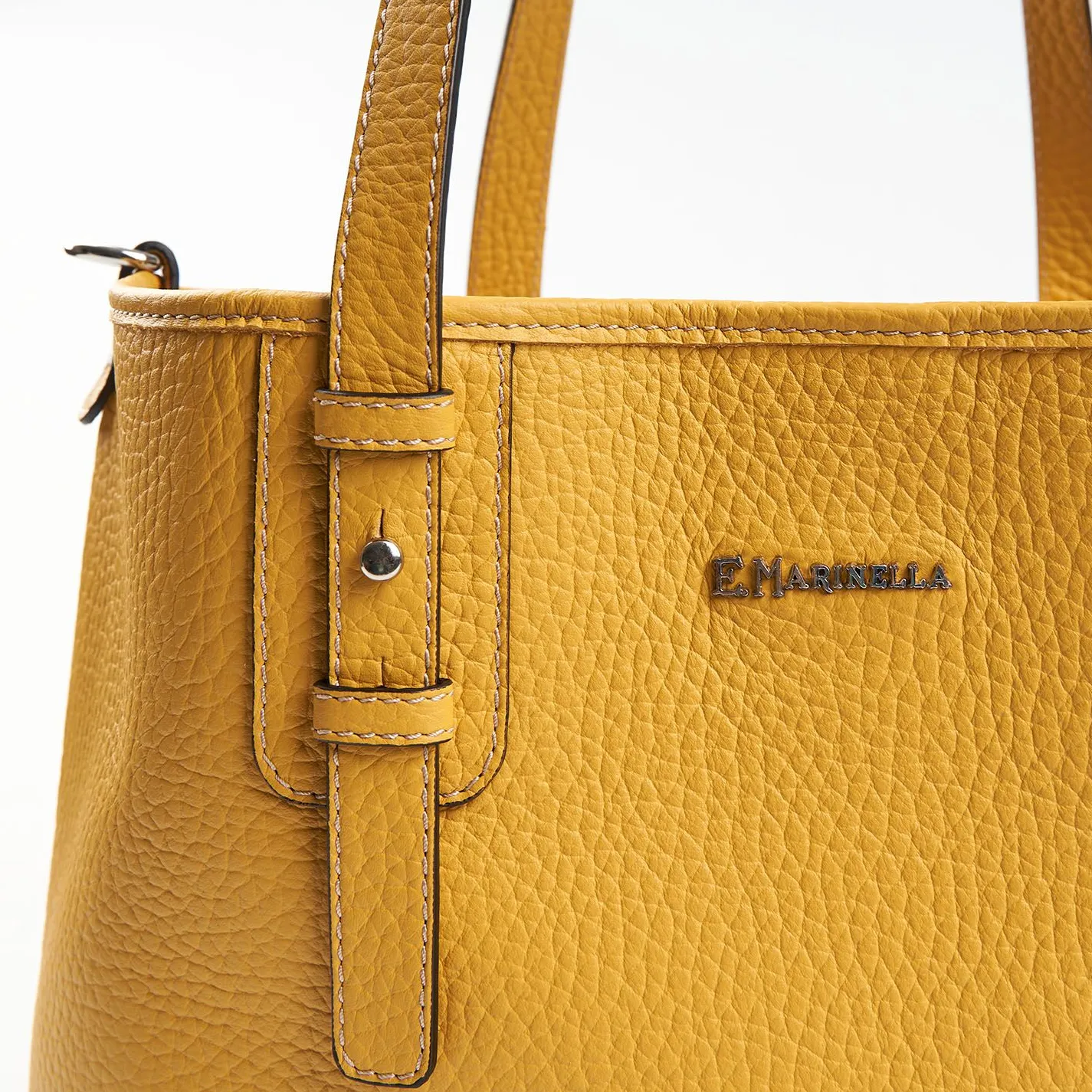 Yellow Textured Leather Midi Tote Bag