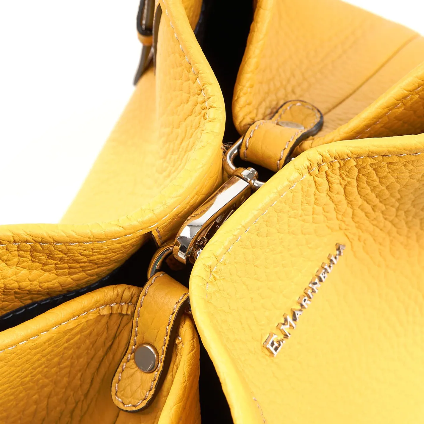 Yellow Textured Leather Midi Tote Bag